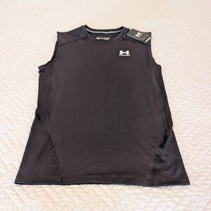 NWT Under Armour HeatGear Compression Sleeveless Black Shirt Size XL (0260)
